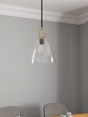 1-Light allen+roth Matte Black Transitional Clear Glass Cone Hanging Pendant